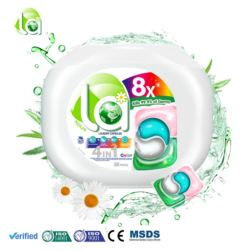 Laundry detergent washing capsule  green and white color plastic sterilization and protect the color of clothes