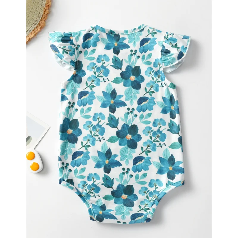 Unisex Designer Floral Custom Ruffle Infant Pajamas Summer Bamboo Baby Rompers with Zipper Closure Cute ODM Knitted Set
