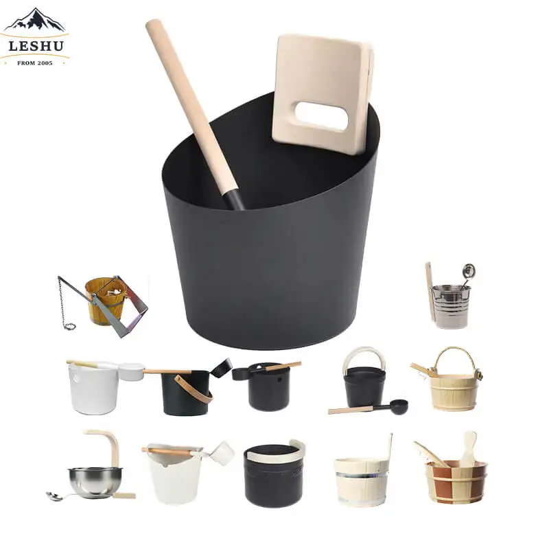 Wholesale quality finnish sauna accessories copper sauna ladle harvia foot sauna bucket and ladle set