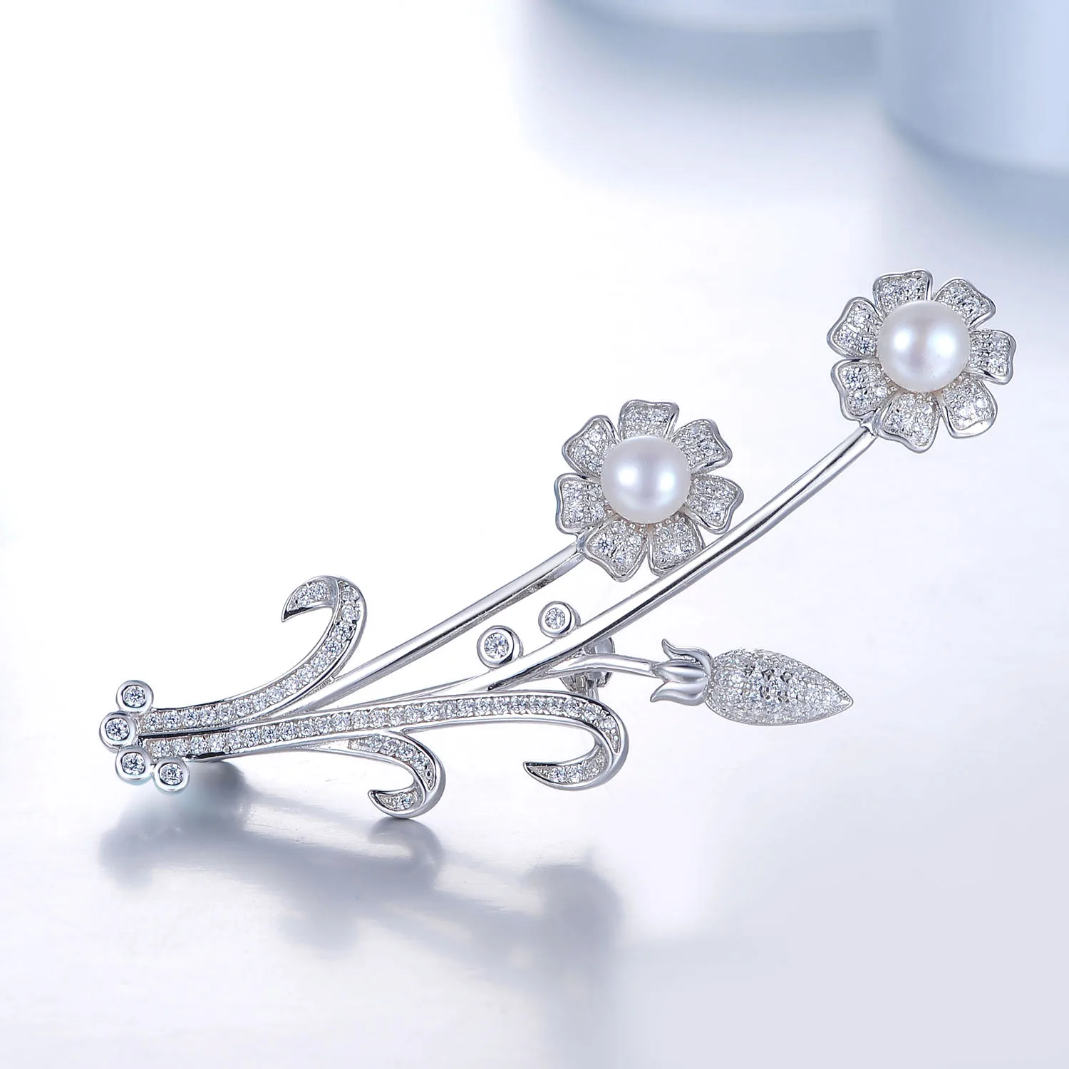 Wholesale High Quality for Women Jewelry Flower Fashion Brooch Crystal Zircon Pearl Pin 925 Sterling Silver Luxury Ladies 8g