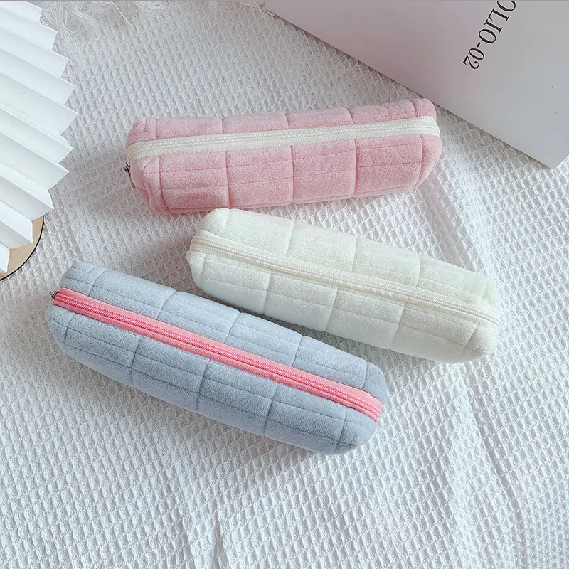 Kawaii Pencil Case Creative Pillow Bag School Supplies Stationery Box Cosmetic Bag  Zipper Pencil Pouches Soft Small Bag Flannel
