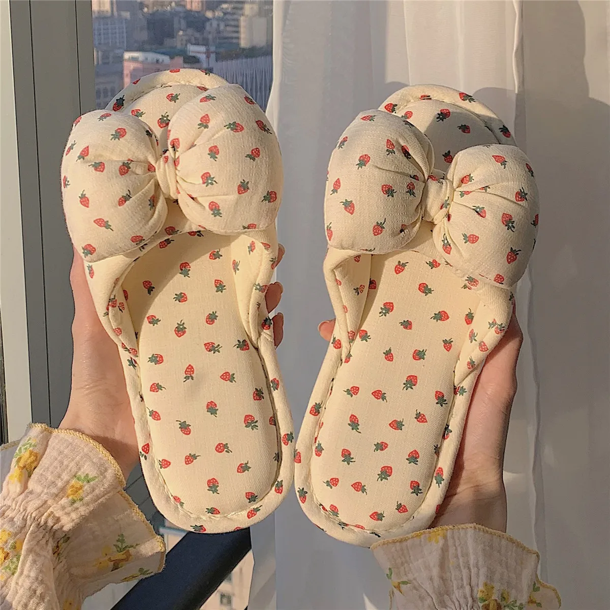 XIXITIAO linen ladies slippers high quality home female indoor summer bedroom beautiful cute girl bowknot slippers for women