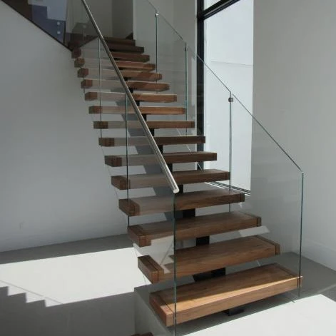 VIKO Modern Minimalist White Oak Treads Tempered Glass Home Stairs
