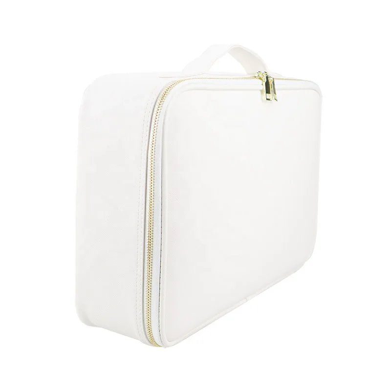 New Large Capacity Desktop Cosmetic Storage Box Waterproof Leather Travel Portable Makeup Bag Case With Led Light Mirror