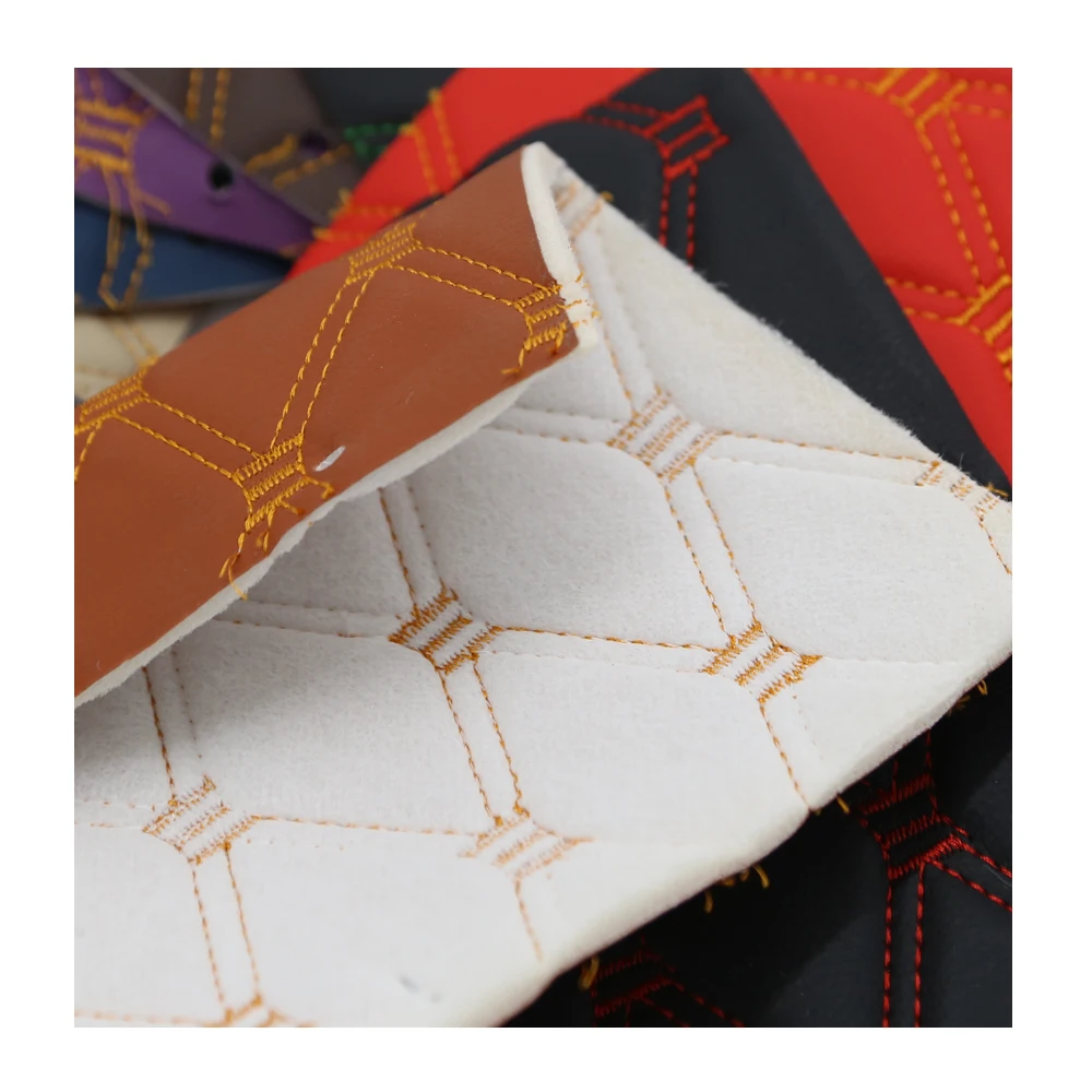 3D Embroidered Dimensional PVC Sponge Foam Upholstery Material Synthetic Leather Quilted Leather Black Green for Car Seat