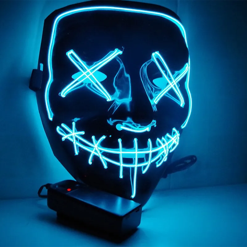 El Horror Led Facial Mask Halloween PVC Cold Light Led Joker Mask V-Shaped LED Mask For Masquerade Party