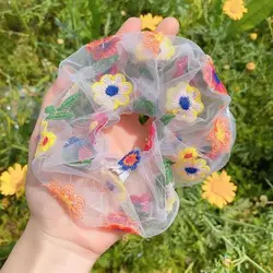 pig large intestine hair circle Forest  Plaid flower super fairy hair rope Forest style net red head rope rubber band