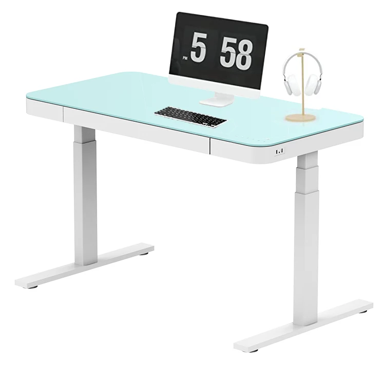 Office Ergonomic Height Adjustable Lift Desk Single Motor Standing Desk Modern Computer Table  Glass Top Electric Sit Stand Desk