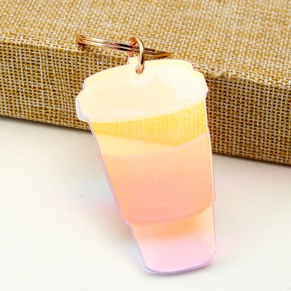 personalized acrylic mini coffee cup keychain custom shape keychain