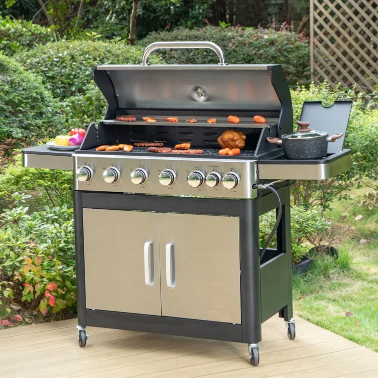 7 Burner Liquid Propane stainless steel  Gas BBQ Grills  with Side Burner and Cabinet barbeque grill