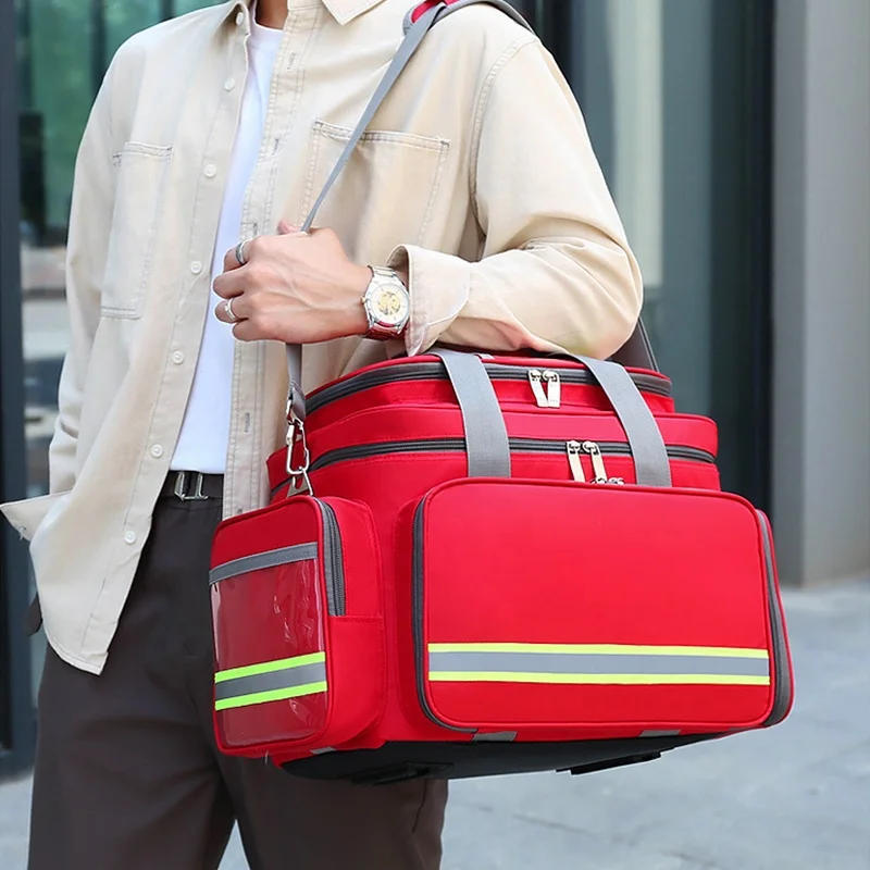 Portable handbag nurse oxygen fire rescue first aid kit empty large bag backpack medical sac overdose packaging for midwifery