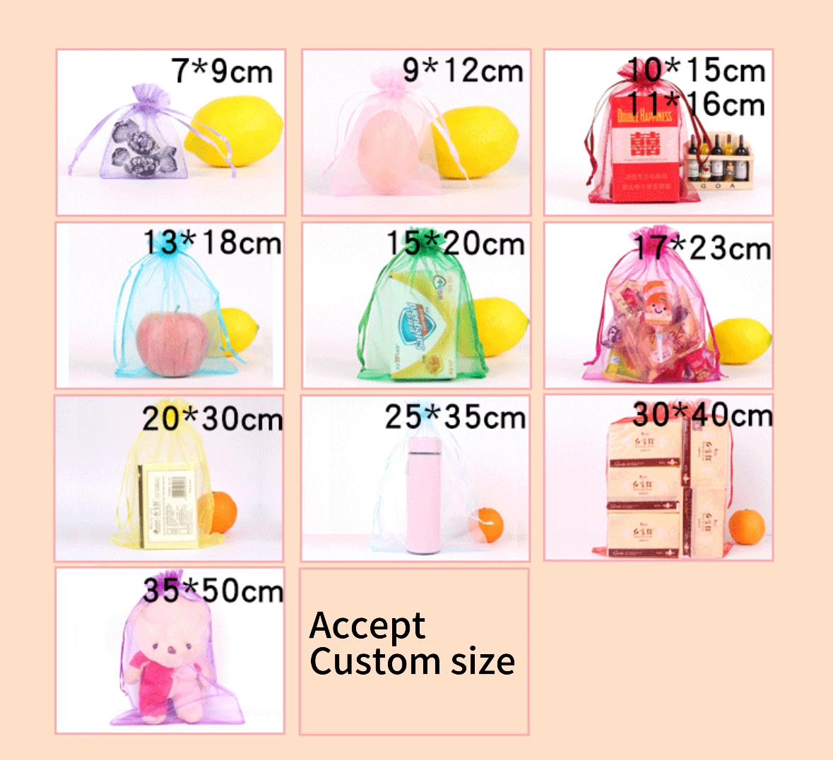 10*15cm Hot Sale Gift Bags Jewelry Packaging Organza Pouches Mini Candy Organza Bags With Drawstring