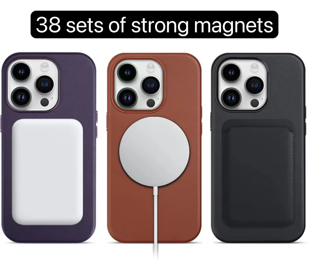 Leyi wholesale magnetic wireless charging for Mag safe back cover cell mobile PU leather phone case for iphone 14 pro max plus