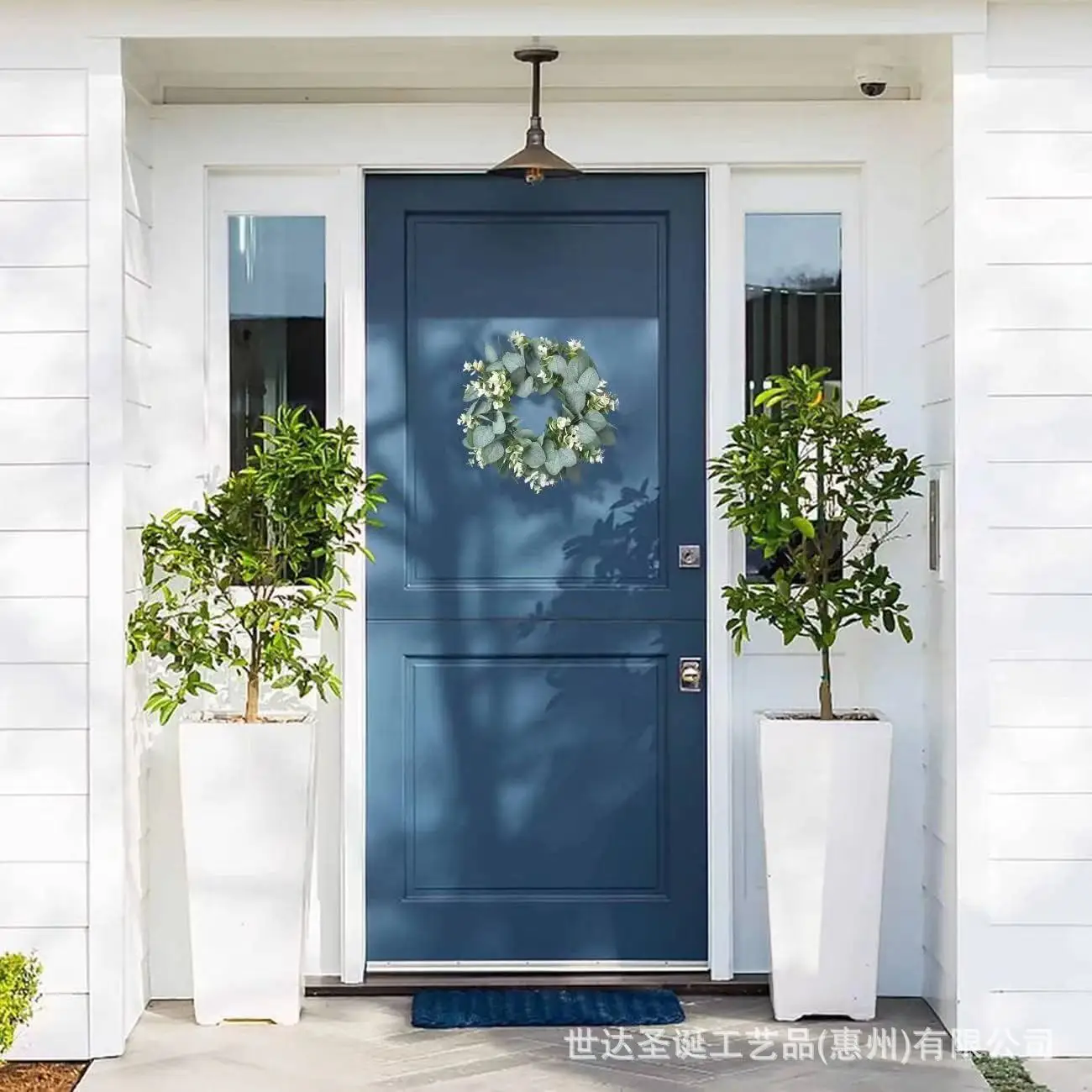 Artificial Eucalyptus Wreath For Front Door Boxwood Wreath Spring Summer Green Leaf Wreath With White Flowers For Decor