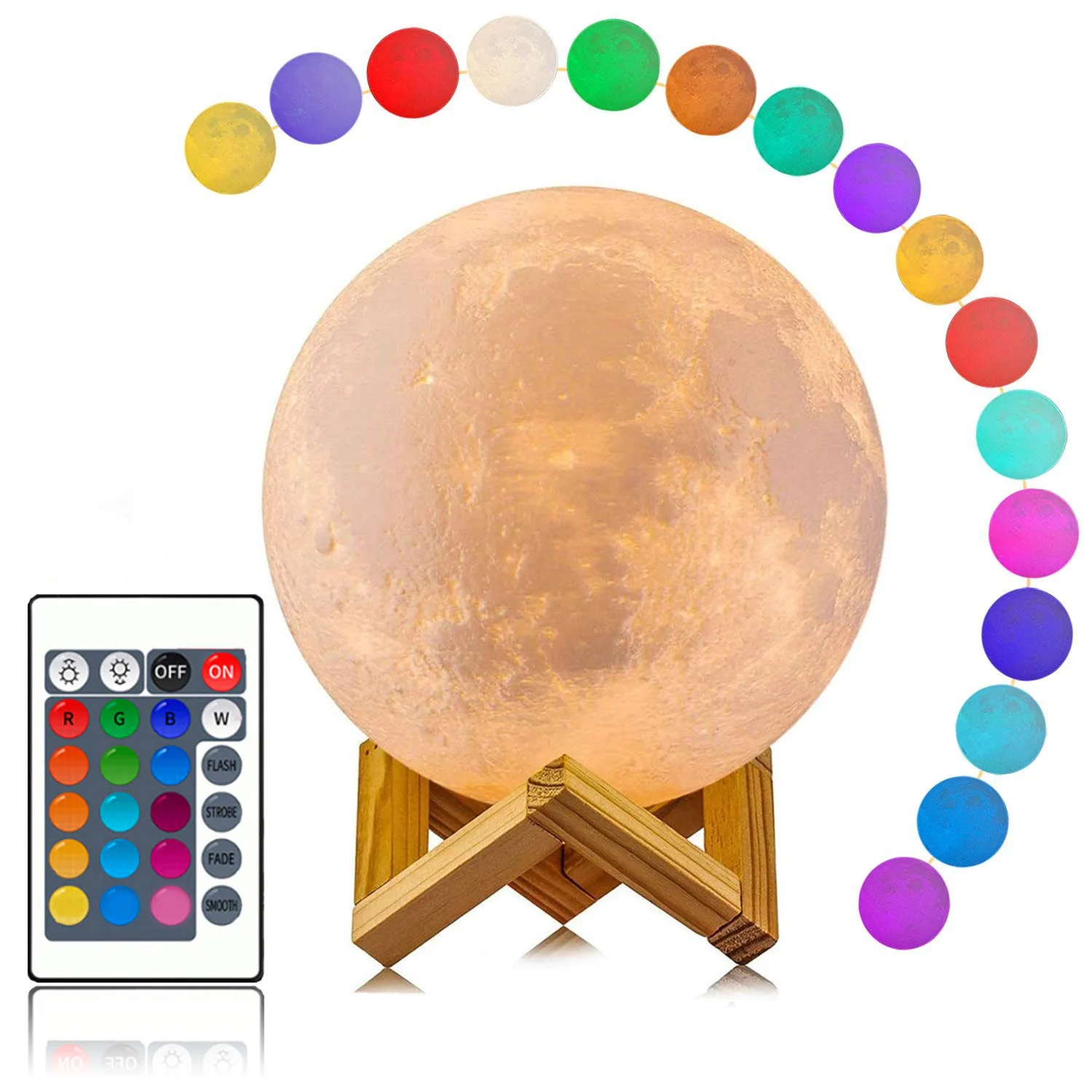 3D Moon Lamp 16 Colors Touch Light With Remote Control USB Rechargeable LED Night for