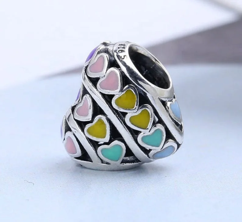 Rainbow heart charms fit for pandora charms bracelet 925 sterling silver mixed enamel charms