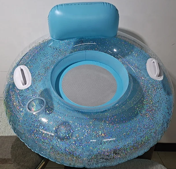 Factory sales inflatable  ransparent with glitter Inflatable Float  Pool Lounge Float beach mat for Adults swimming pool