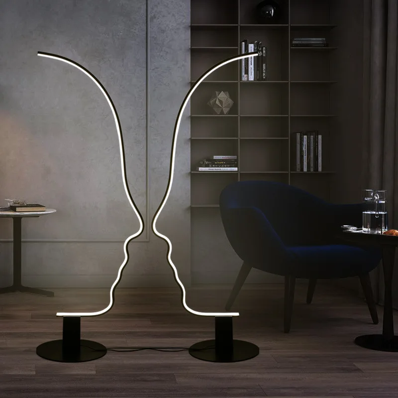 Modern luxury living room human face shape floor lamp interior decoration warm light metal simple led floor lamp