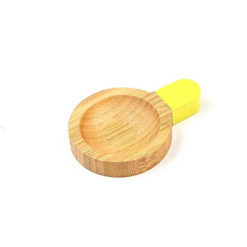 Japanese-style professional manufacturer round single-dish bamboo wood mini wasabi sushi sashimi sauce plate with color handle