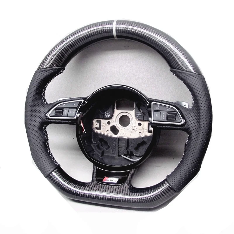 AUTO RACING CAR STEERING WHEEL FOR Audi RS6 RS4 RS5 RS7 SQ5 S4 S5 a4 8p Silver Ring DSG CARBON FIBER STEERING WHEEL CUSTOMIZED