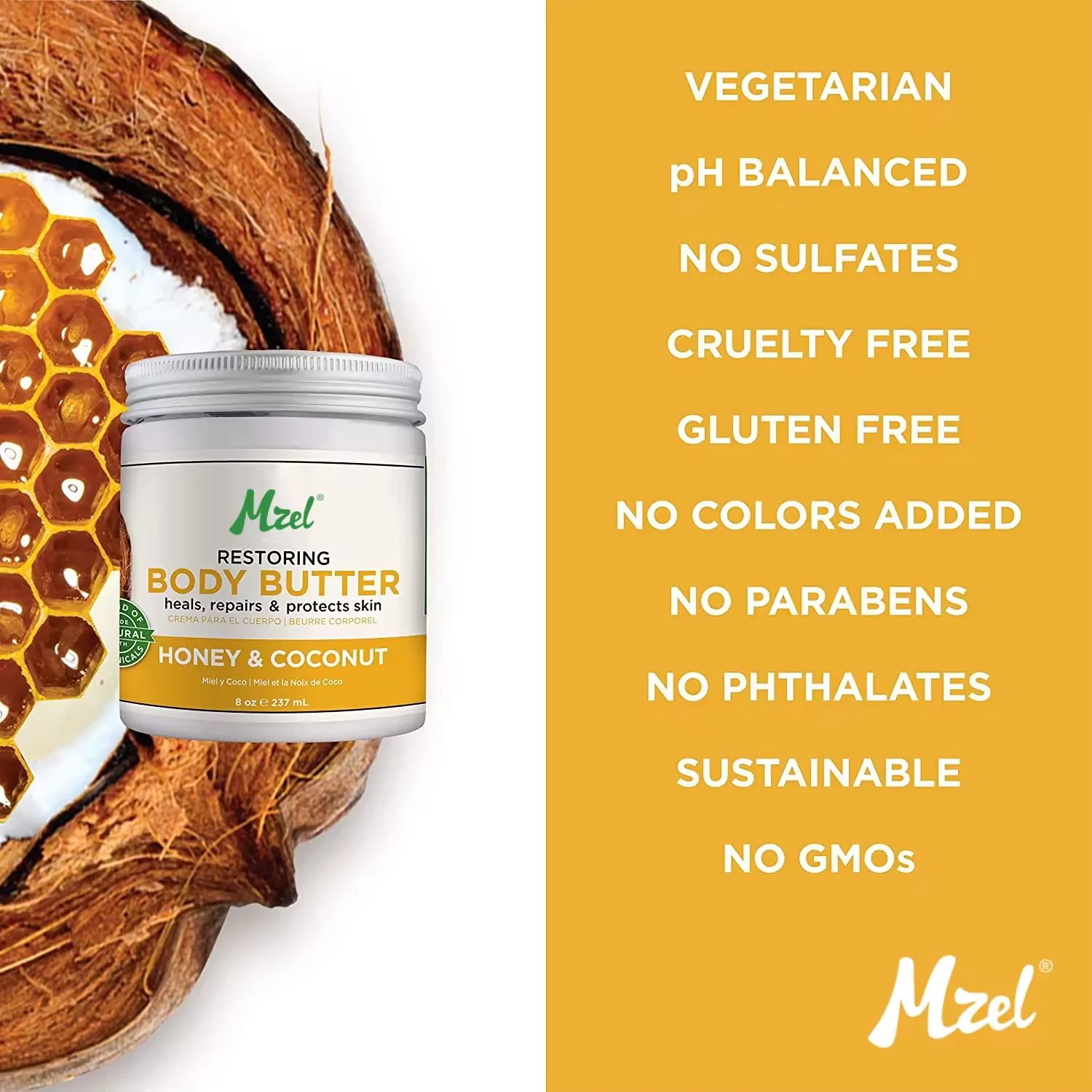 Private Label Pure Natural Organic Restoring Honey & Coconut Body Butter for Dry Skin with Natural Oils