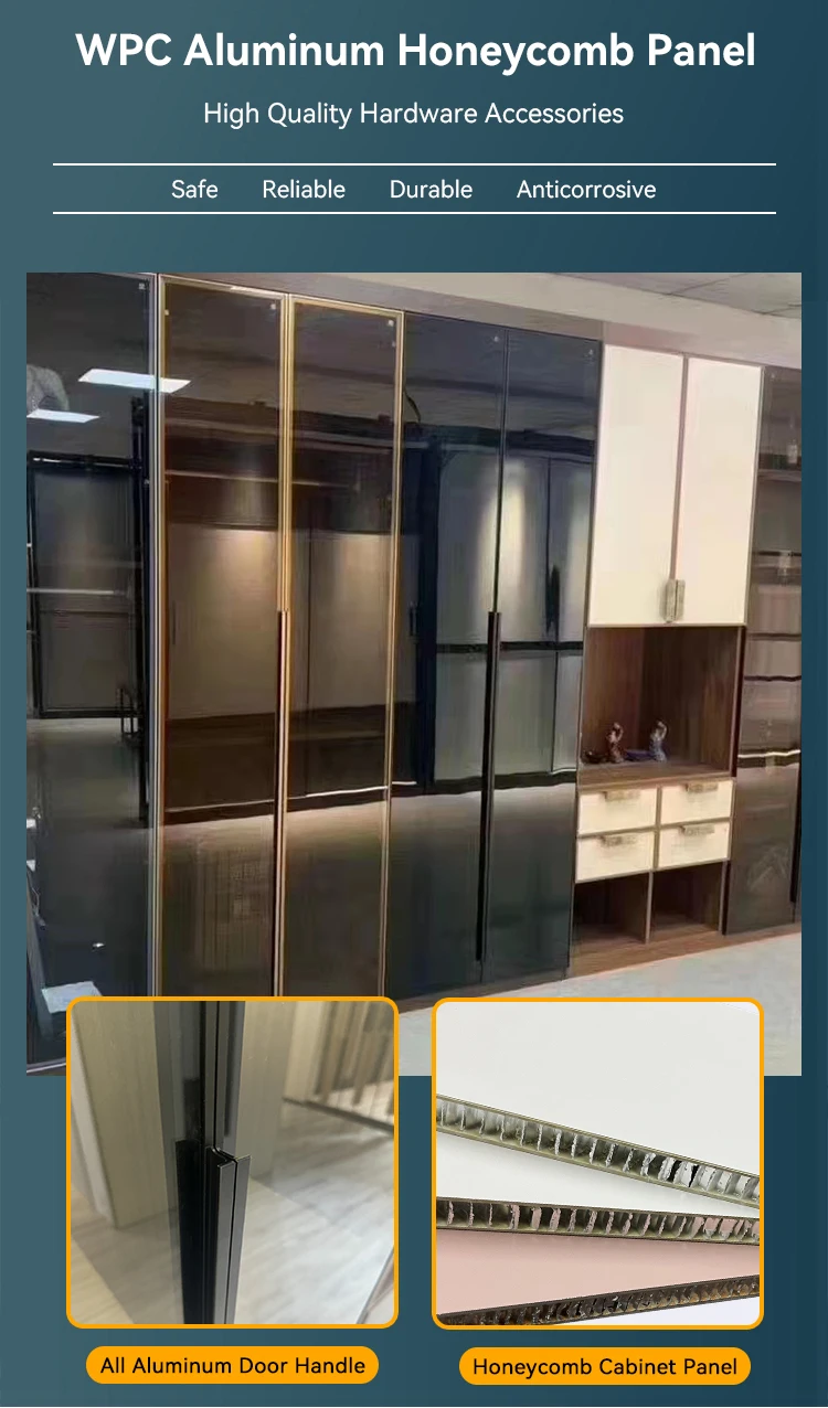 Jiuyiixng Aluminum  Wooden Cabinet Bedroom Furniture Multiple Sizes Customizable Mirror Glass Wardrobe Door