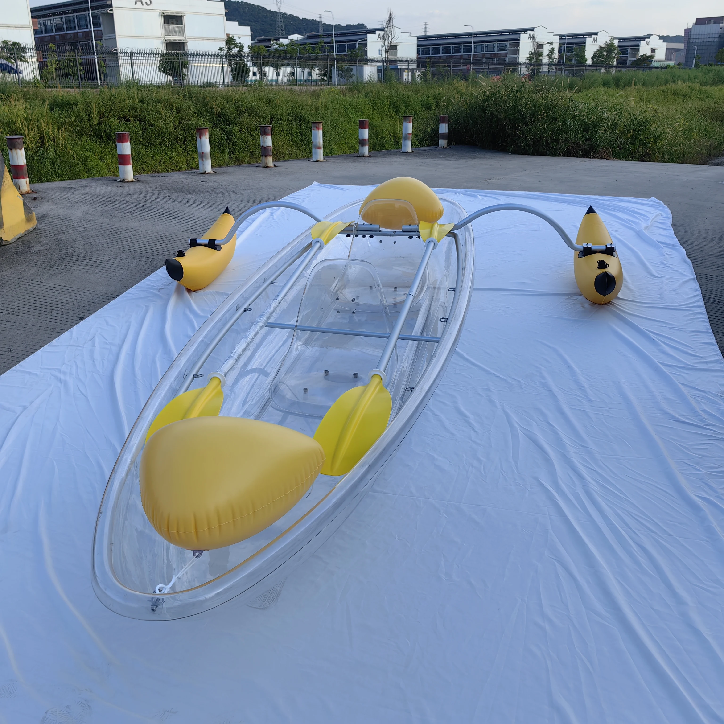 OHO OEM Transparent Polycarbonate Kayak 2 Person Clear Bottom Boat Crystal Canoe with Paddle for Sale