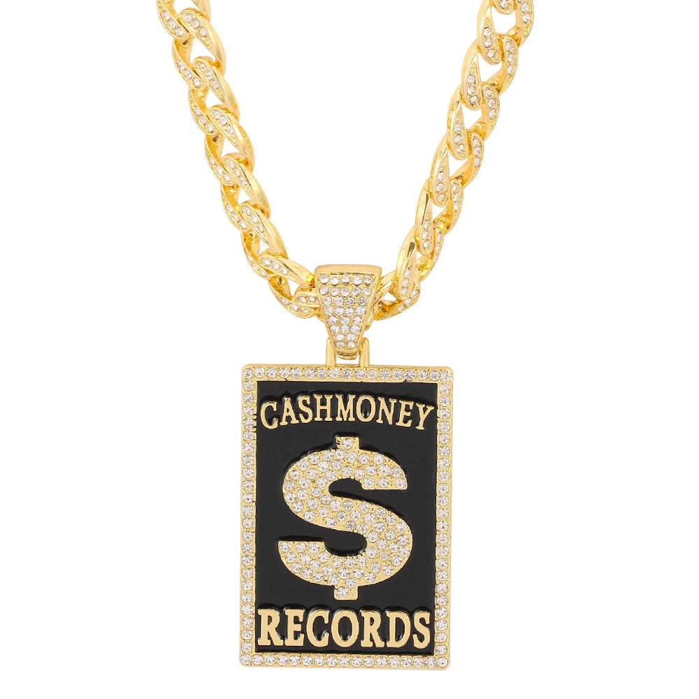Trendy US Dollar Banknote Necklace With Diamonds For Men Personalized Hip Hop Style Tag Cuban Chain