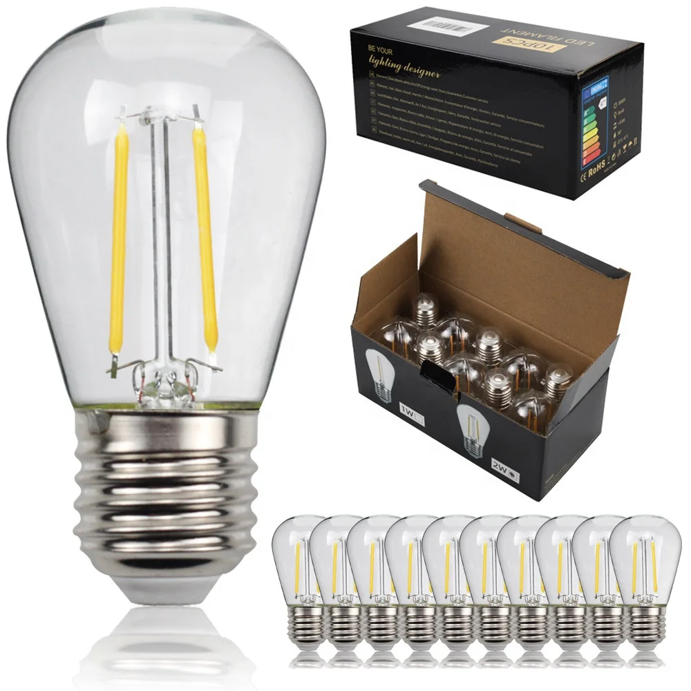 12V /24V  E27 E26  1 W 2W S14 LED edison filament warm white  vintage clear plastic  outdoor unbreakable