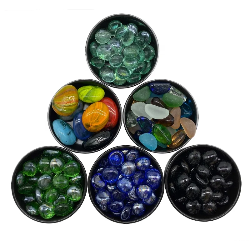 Artificial Stone Polished Surface Colored Glass Color Stones Sale Green Flat Beads Crystal Wall Landscape Decoration Garden Sea