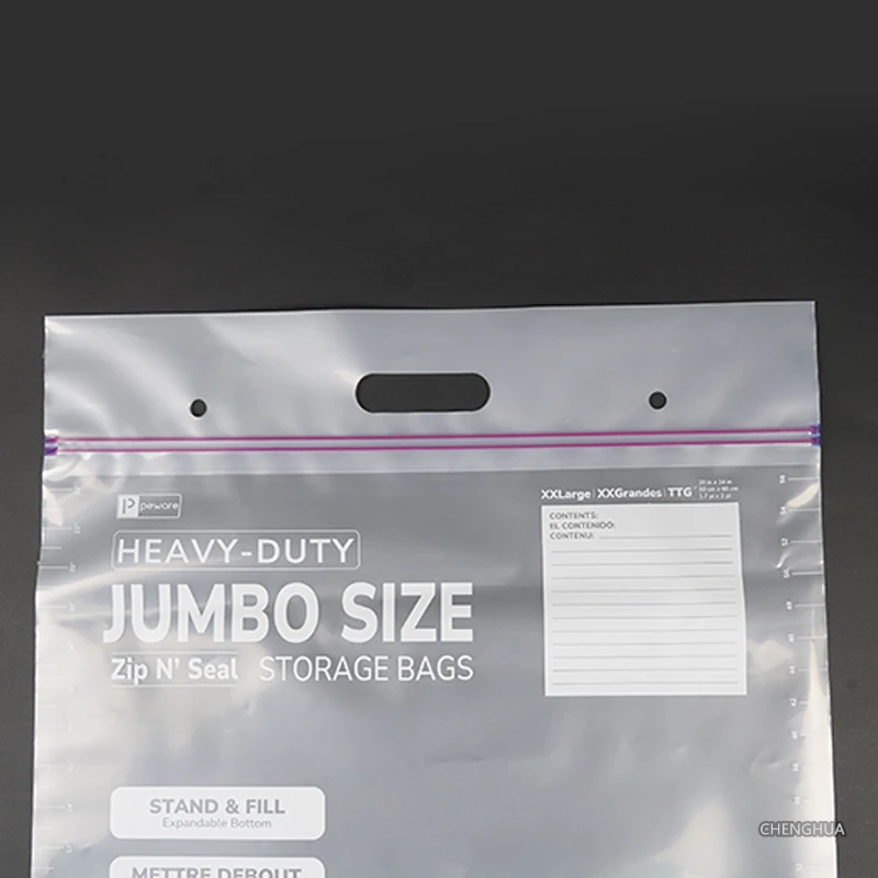 Custom Jumbo Size Zip Top with Hand Lengths Handle Ziplock Bags Recyclable PE Shopping Storage Zip Lock Bags