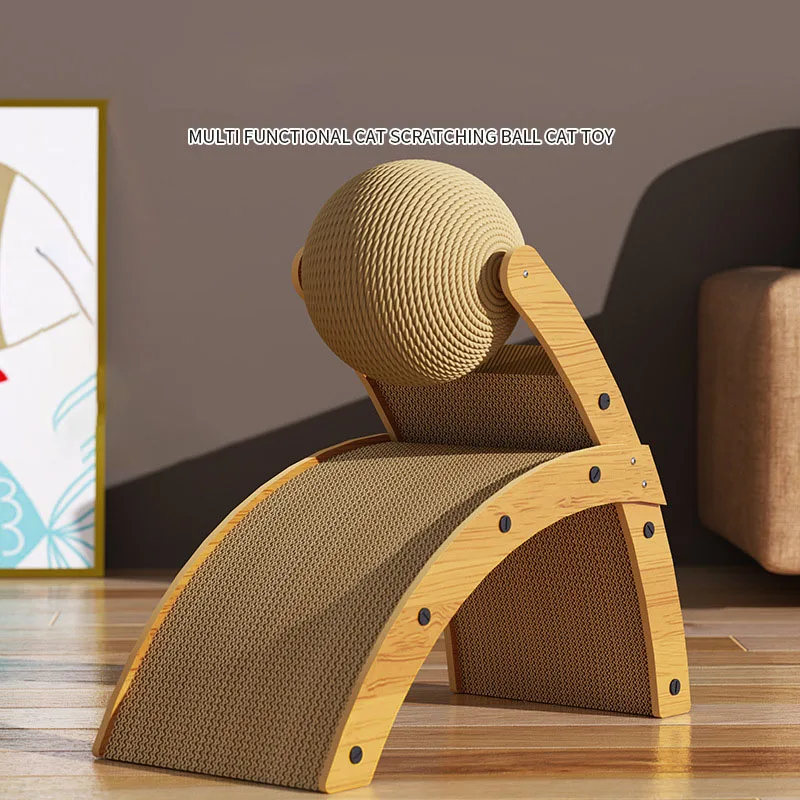 New Arrival R shaped cat scratch ball Wooden Cat Scratcher Wear-Resistant Grinding Paw Toy Scratch Board