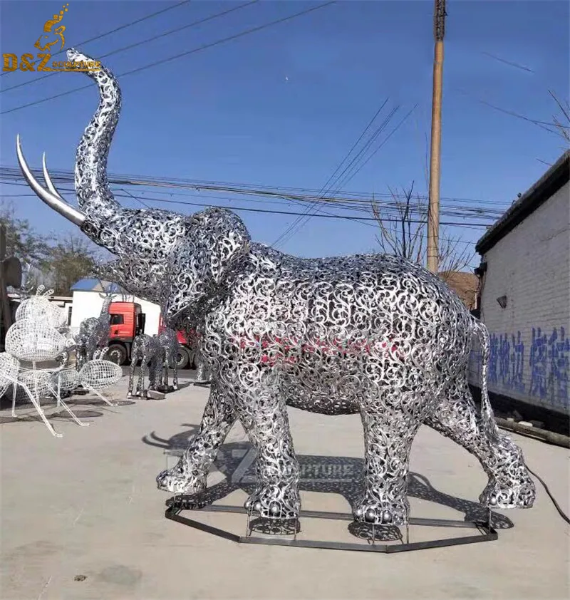 Life size stainless steel mosaic elephant sculpture for garden decoration