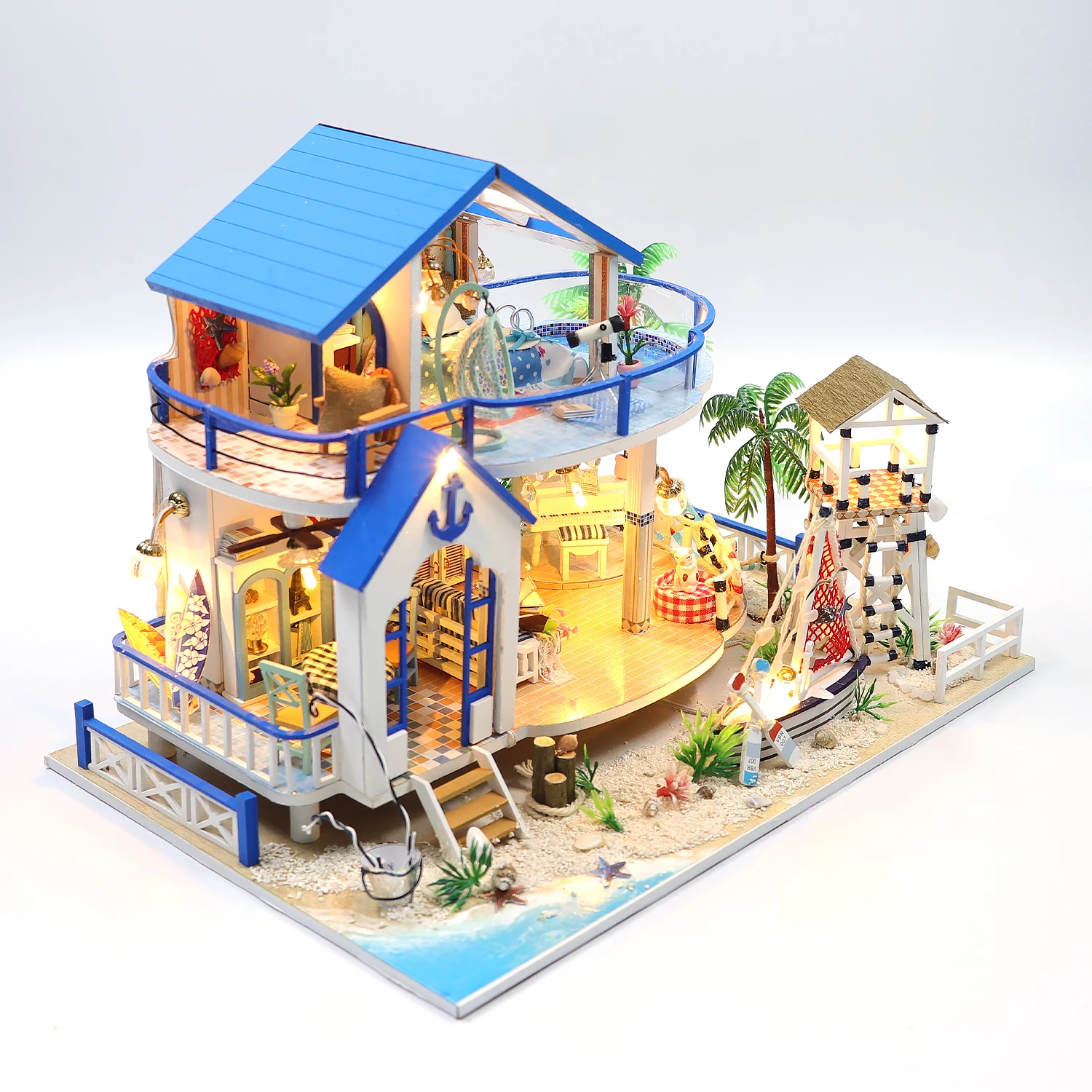 Hongda New Fashion Diy Miniature Dollhouse Wooden Doll House Diy Wooden Miniature House With Light