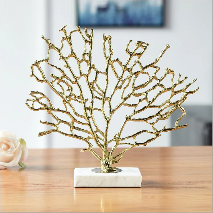 Manufacturers wholesale light luxury post-modern copper tree with green marble home decoration exquisite decoration
