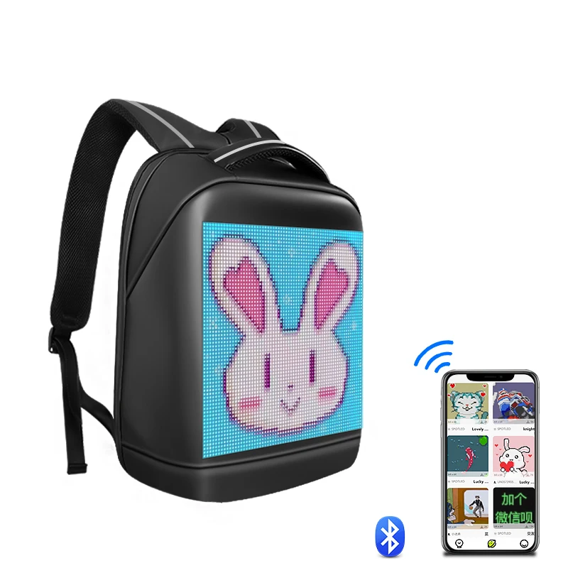 Full color APP Programmable 64*64 Pixel LED Backpack High resolution Display Laptop LED Bag DIY Dynamic Display Led Backpack