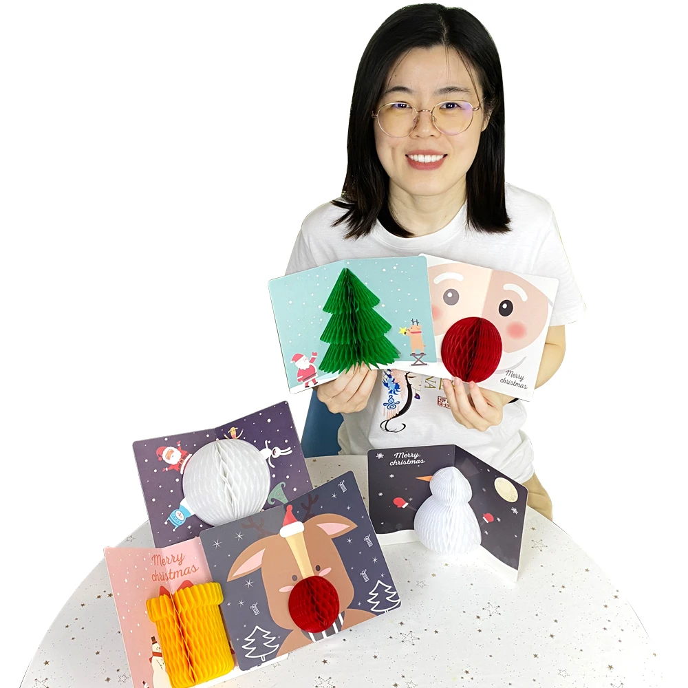 Lovely Christmas Blessing 3D Greeting Cards Envelope New Year Postcard Gift Card Xmas Party