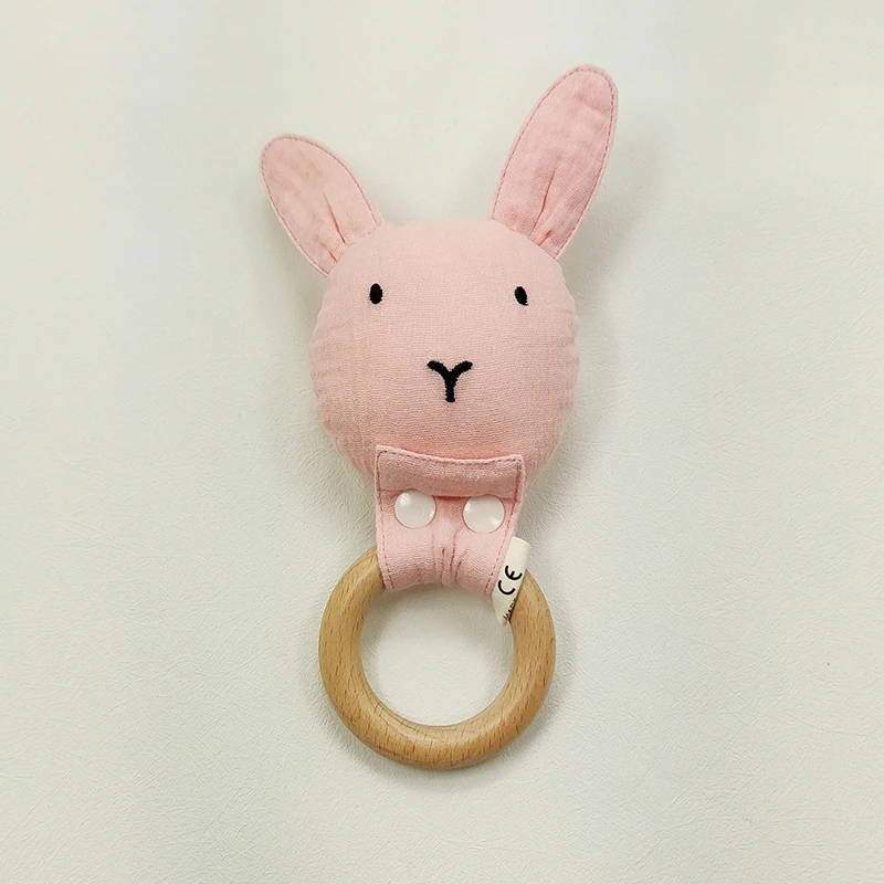 Wooden Baby Rattle Lovely Bunny Teething Ring Teether Rattle Baby Toys
