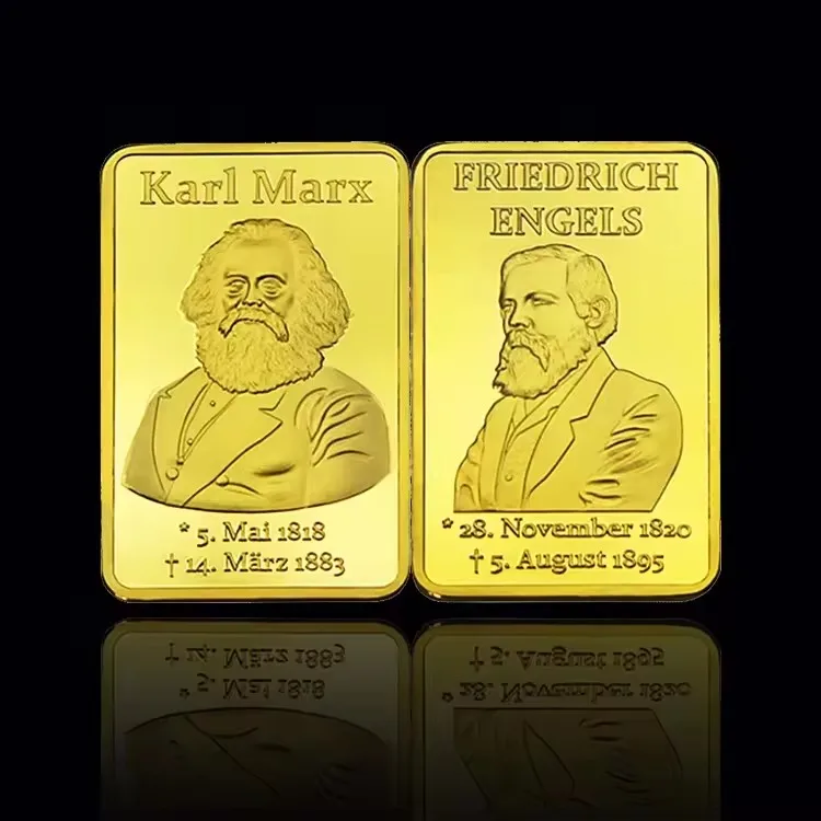 FS-Craft Commemorative German Karl Marx and Engels 24k Gold plated Bullion  Bar