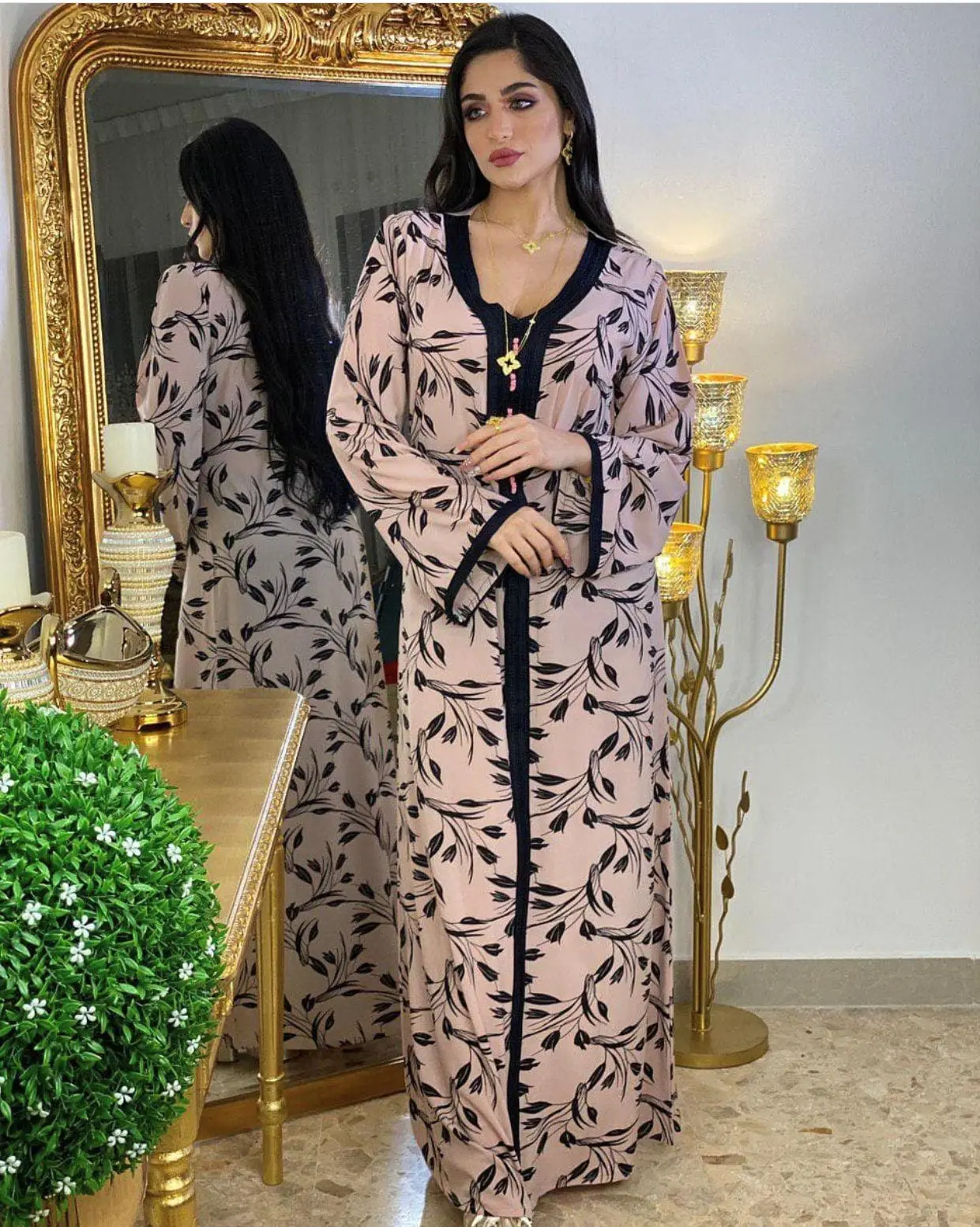  1308 мусликло Рамадан платье с цветочным принтом абайя Дубай мусульманский Средний Восток женщин