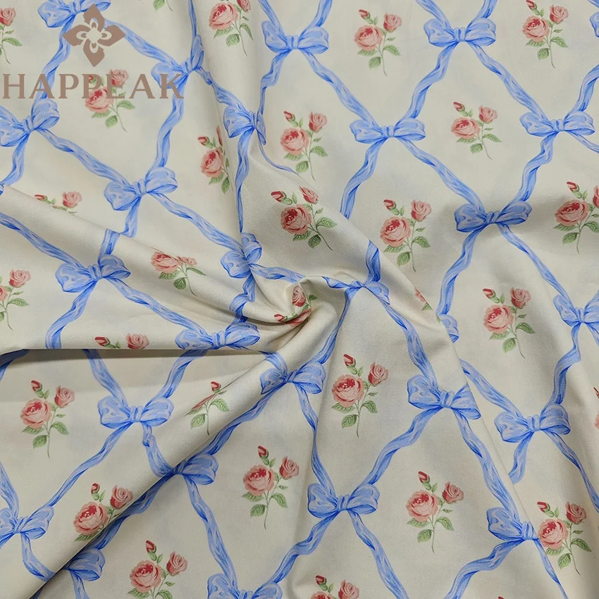 HAPPEAK Pure Cotton Tana Lawn Fabric Poplin Soft Hand Feeling Floral Bow Printed Rose Liberty Fabric