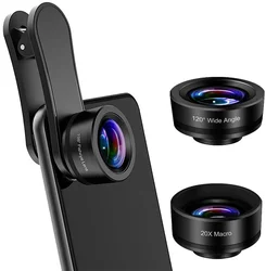 2022 Vlog Video Kit 3 in 1 Mobile Phone Lens Kit Fish Eye Wide Angle Macro Camera Lens for iPhone 11 Pro