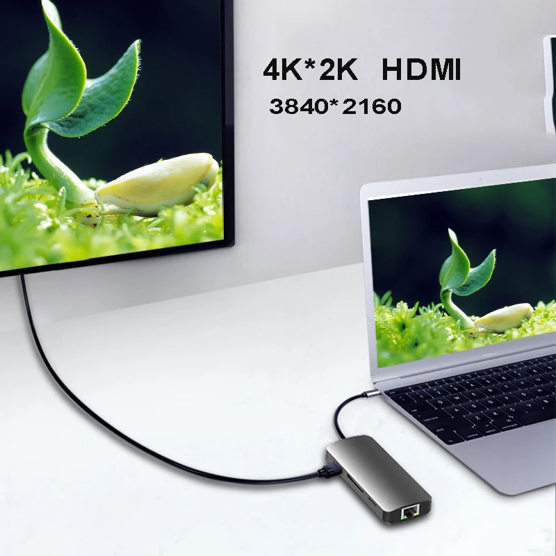 8 9 в 1 Usb-концентратор адаптер Type-c концентратор 4k Tf Sd H DMI 3 5 мм аудио конвертер Ethernet Usb 0