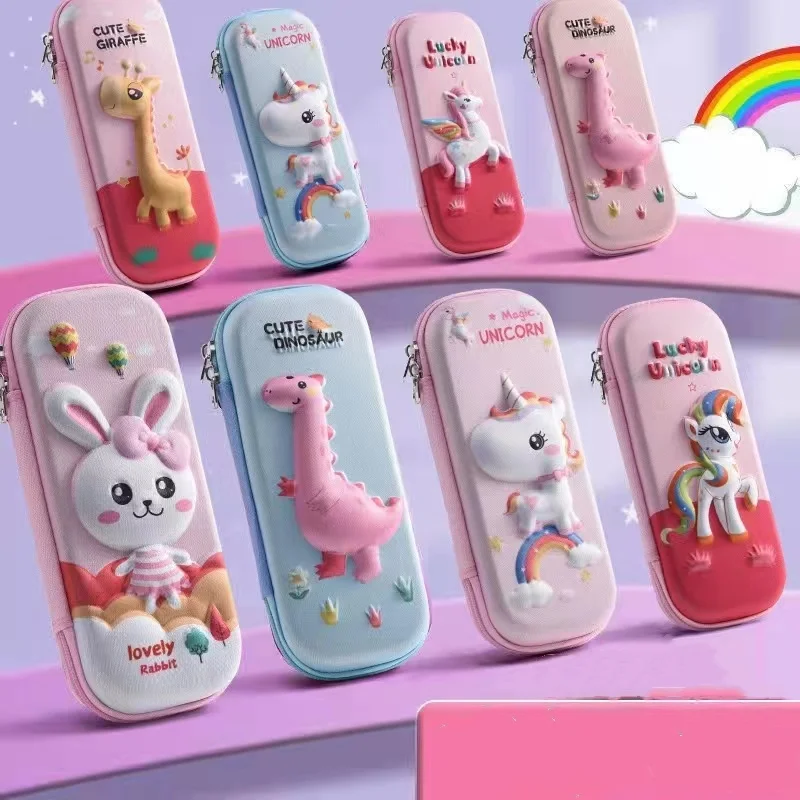 Beautiful Student School pink Pencil Box 105*230mm Cartoon Cute Zipper Cases Kids Stationery