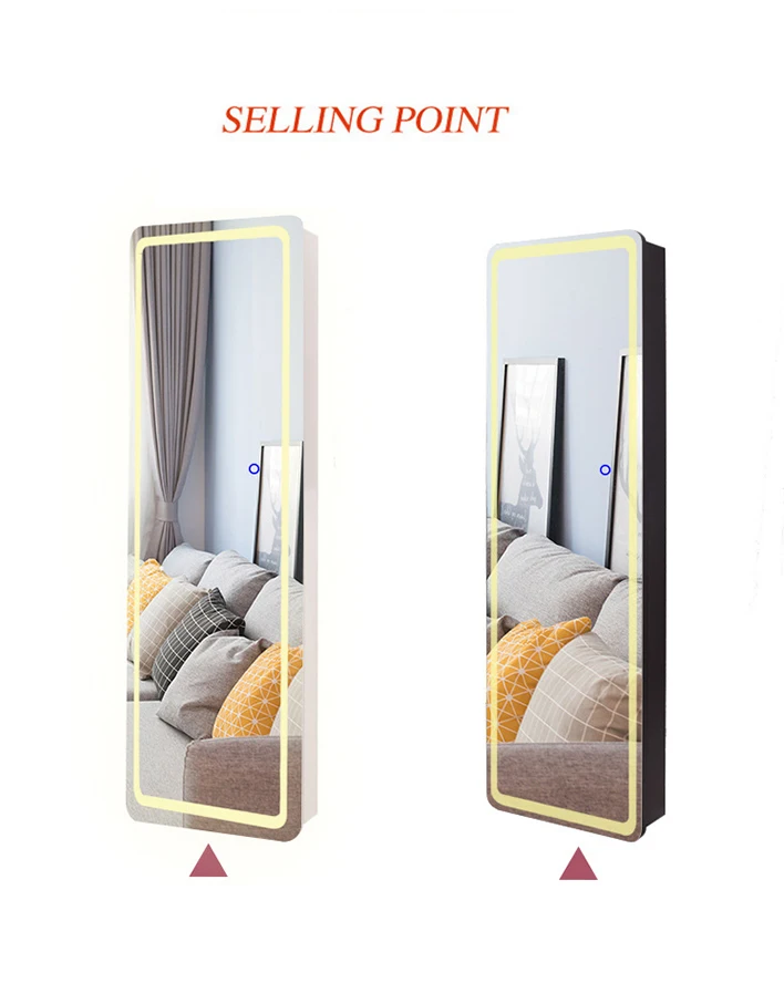 Bedroom wall mounted dressing floor standing LED rotating mirror jewelry cabinet over the door jewelry armoire mirror cabinet