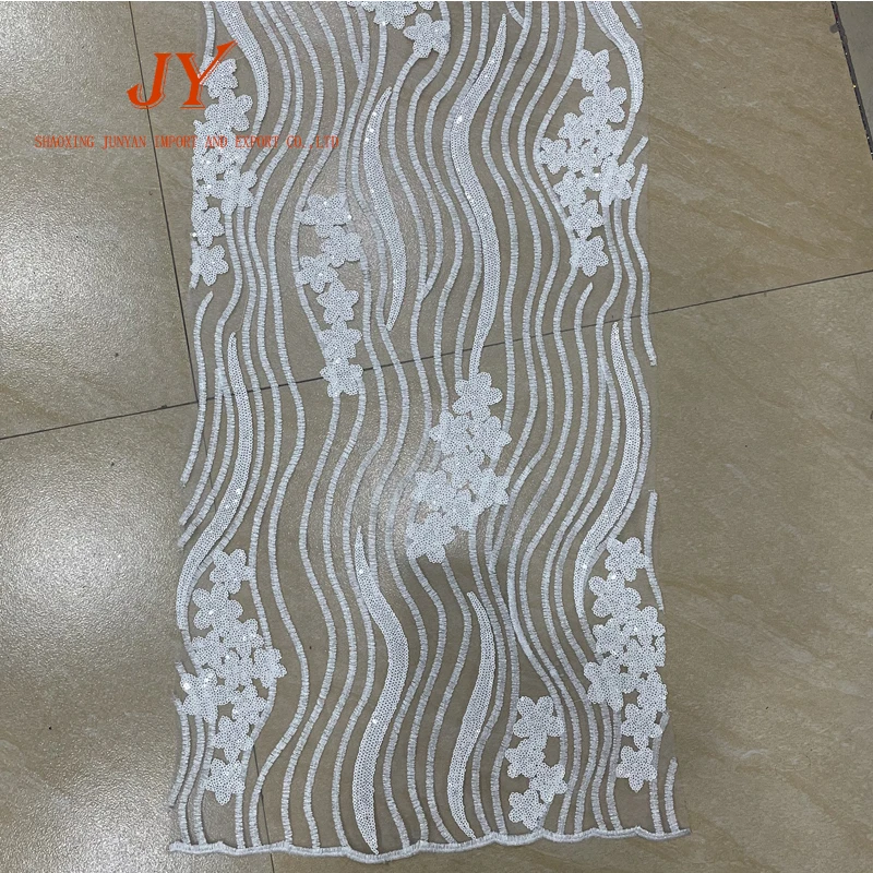 crystal sequins white bridal fabric luxury embroidery beads sequin tulle