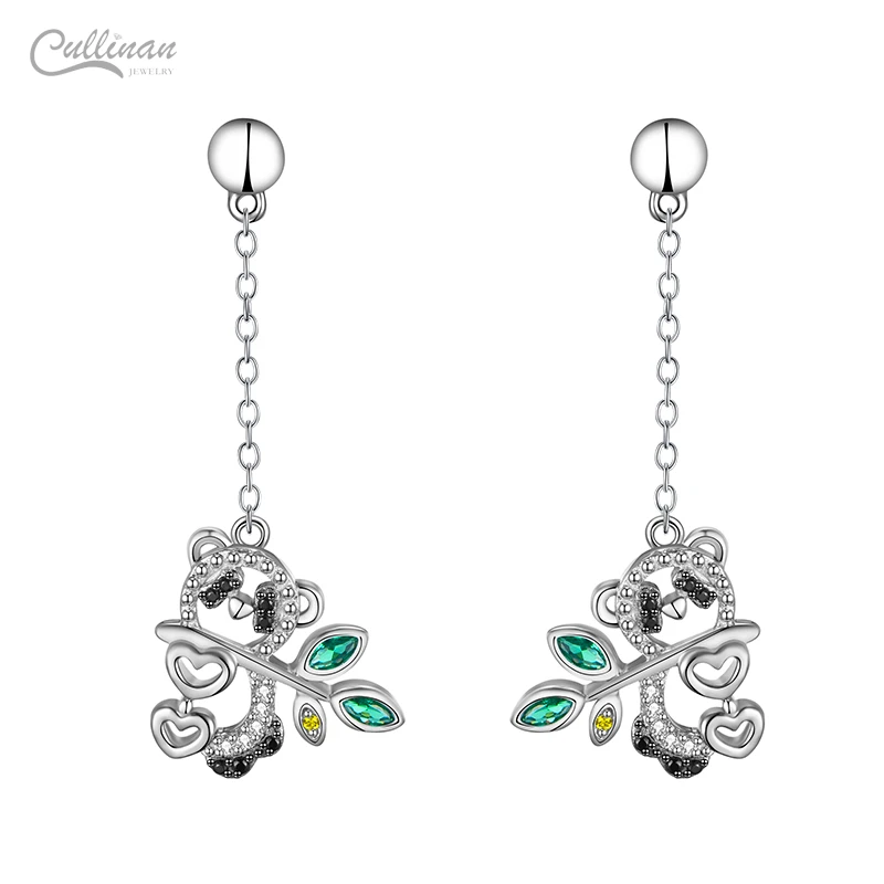 Cullinan Custom Chinese Panda Jewelry 925 Sterling Silver Long Earrings Crystal CZ Stud Earrings For Women Girls Wholesale