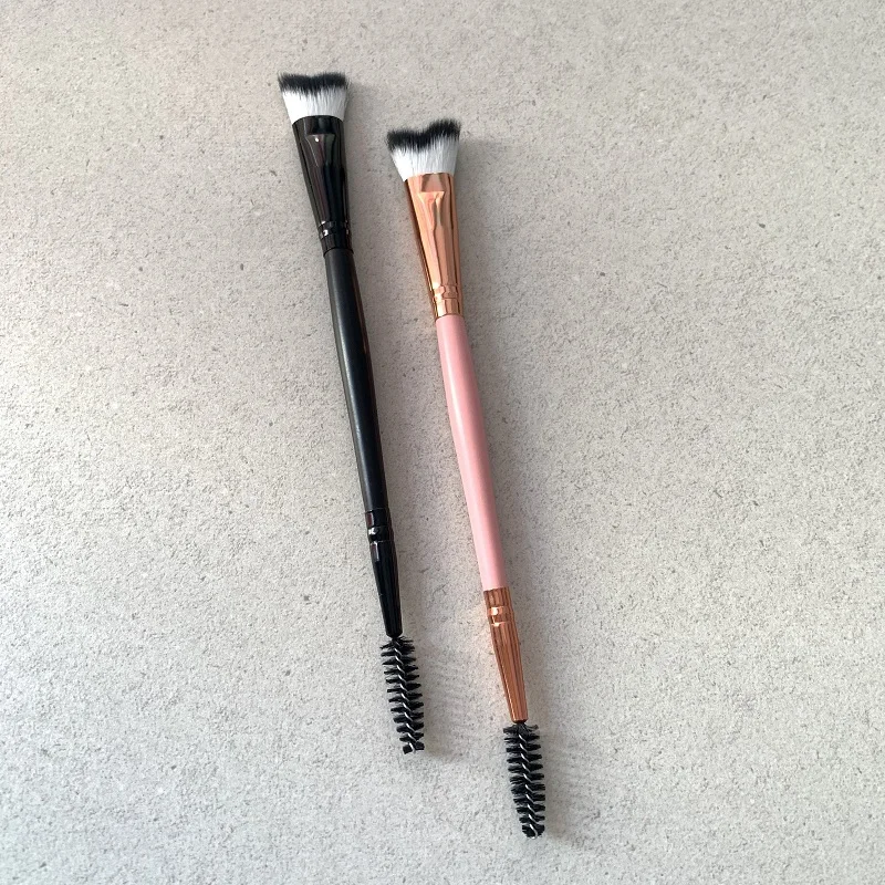 OEM metal plastic handle V shape swoop curved eyelash extension clean eye lash foam cleansing bath brush with drying stand cover