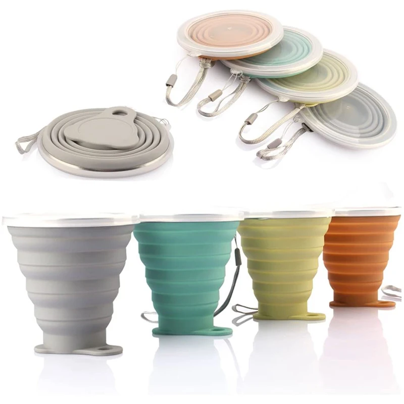 wholesale Silicone Collapsible Travel Cup - Silicone Folding Camping Cup with Lids - Portable, Graduated [9.22oz]