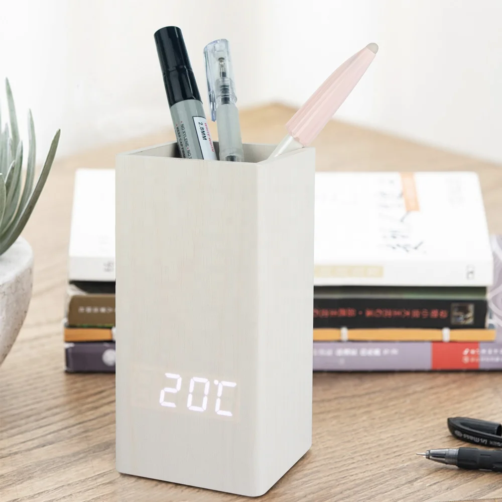 ET587 RTS Wooden Vase Table Clock Digital  LED Display With Multifunctional Holder